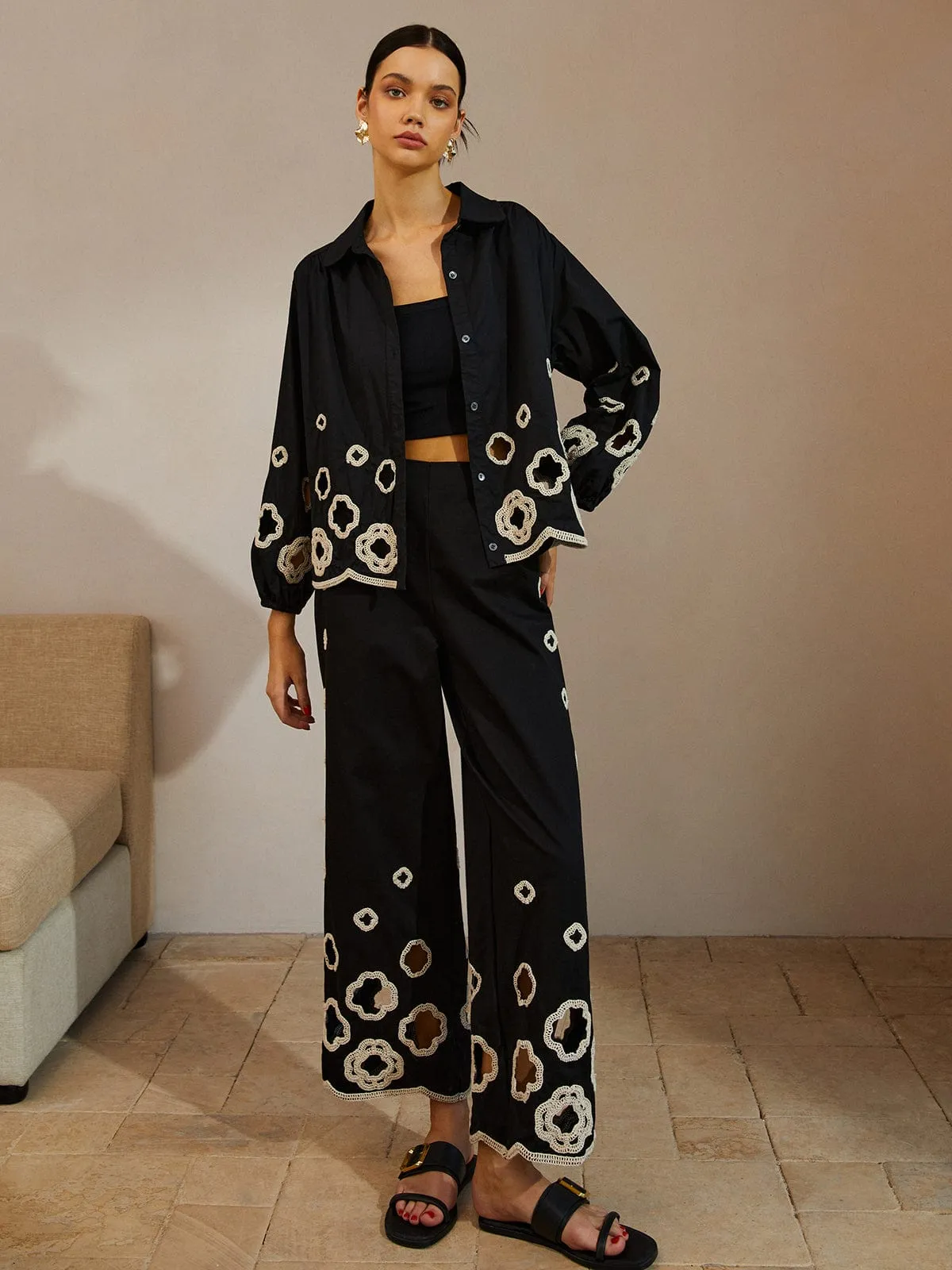 Romy | Embroidered Open-Round Blouse