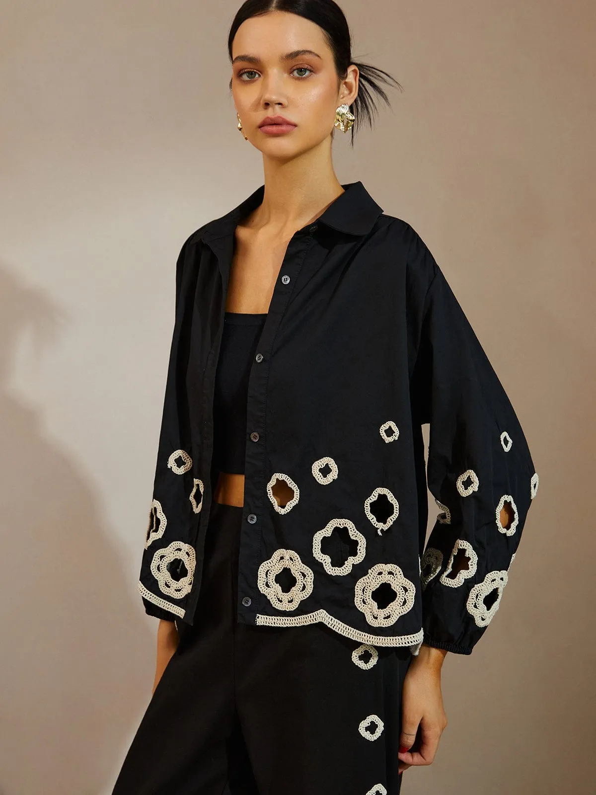Romy | Embroidered Open-Round Blouse