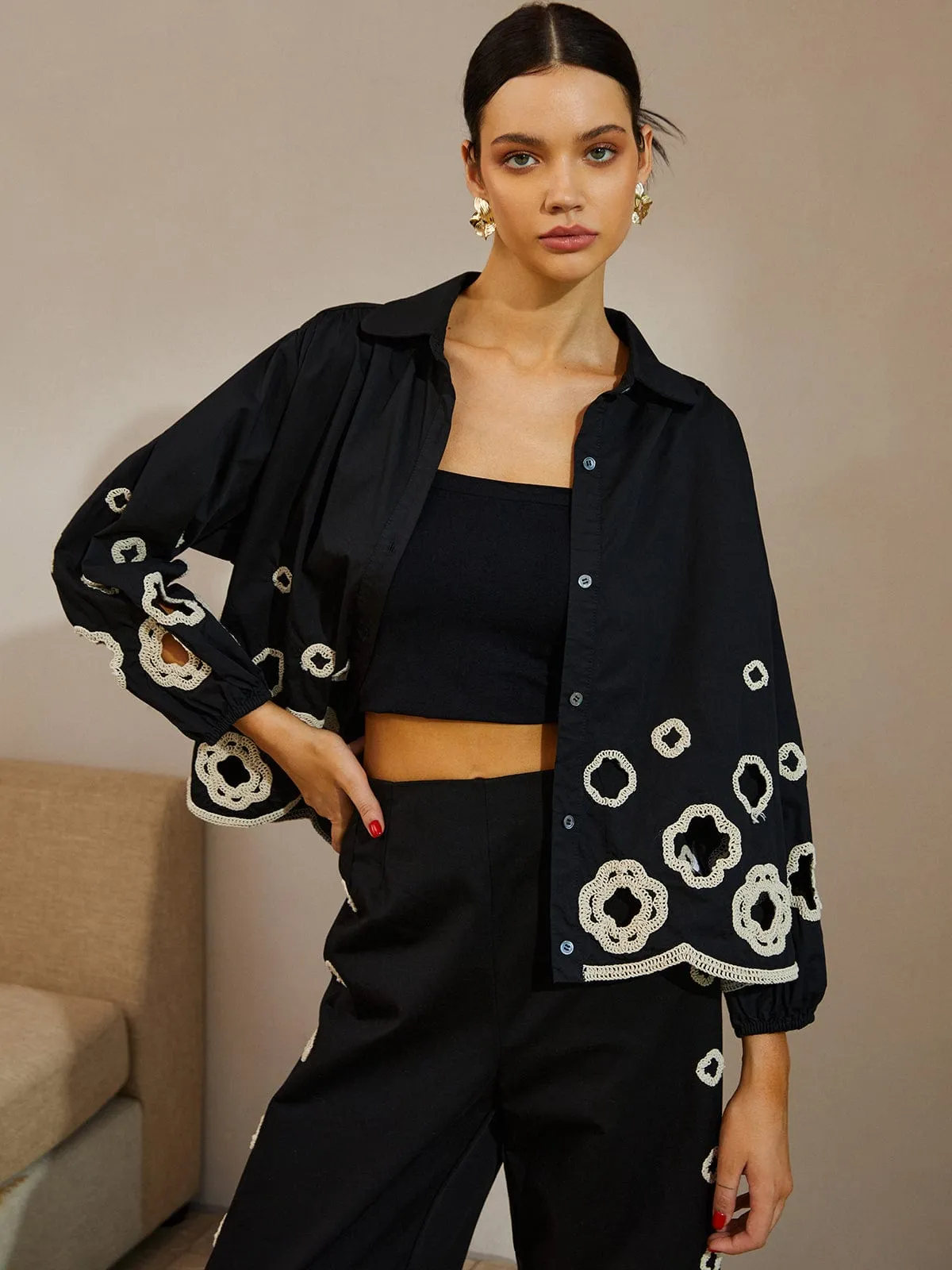 Romy | Embroidered Open-Round Blouse