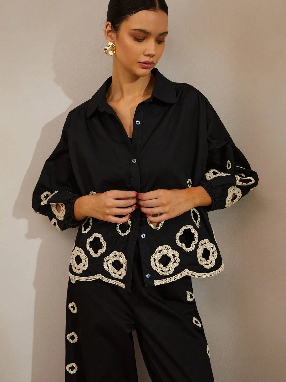 Romy | Embroidered Open-Round Blouse