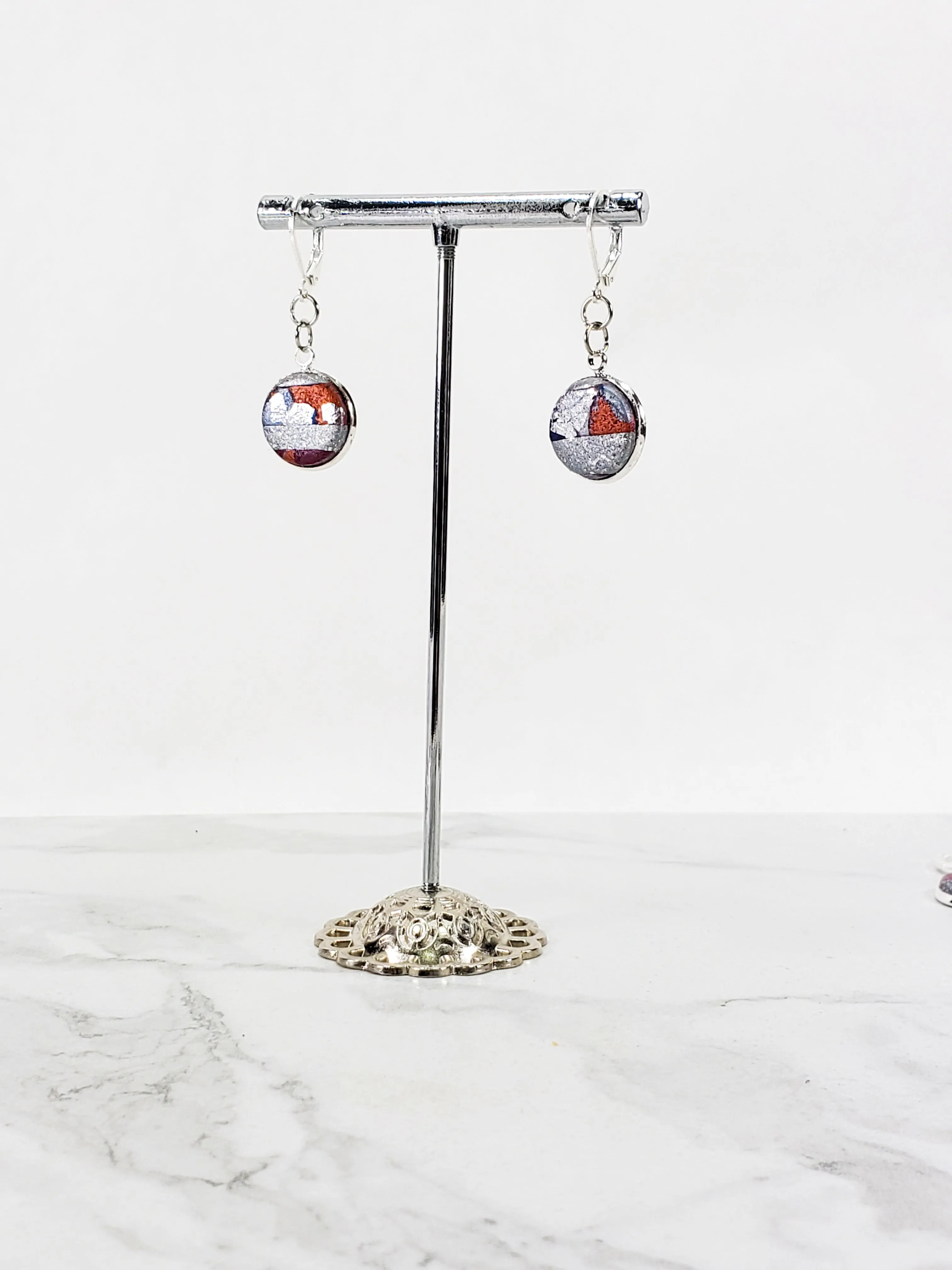 Round Bezel Dangle Earring - Marbled - Viva Magenta