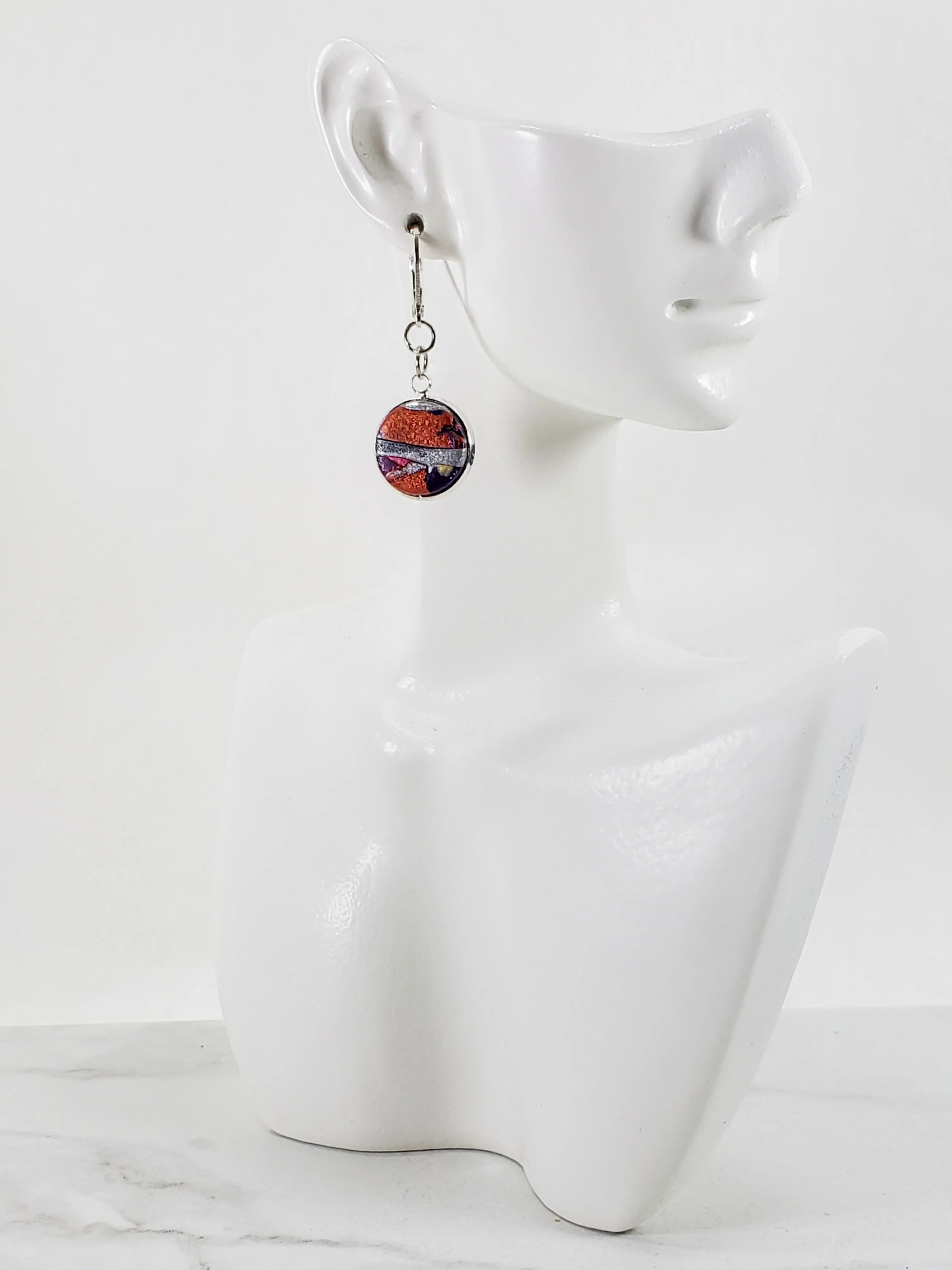 Round Bezel Dangle Earring - Marbled - Viva Magenta