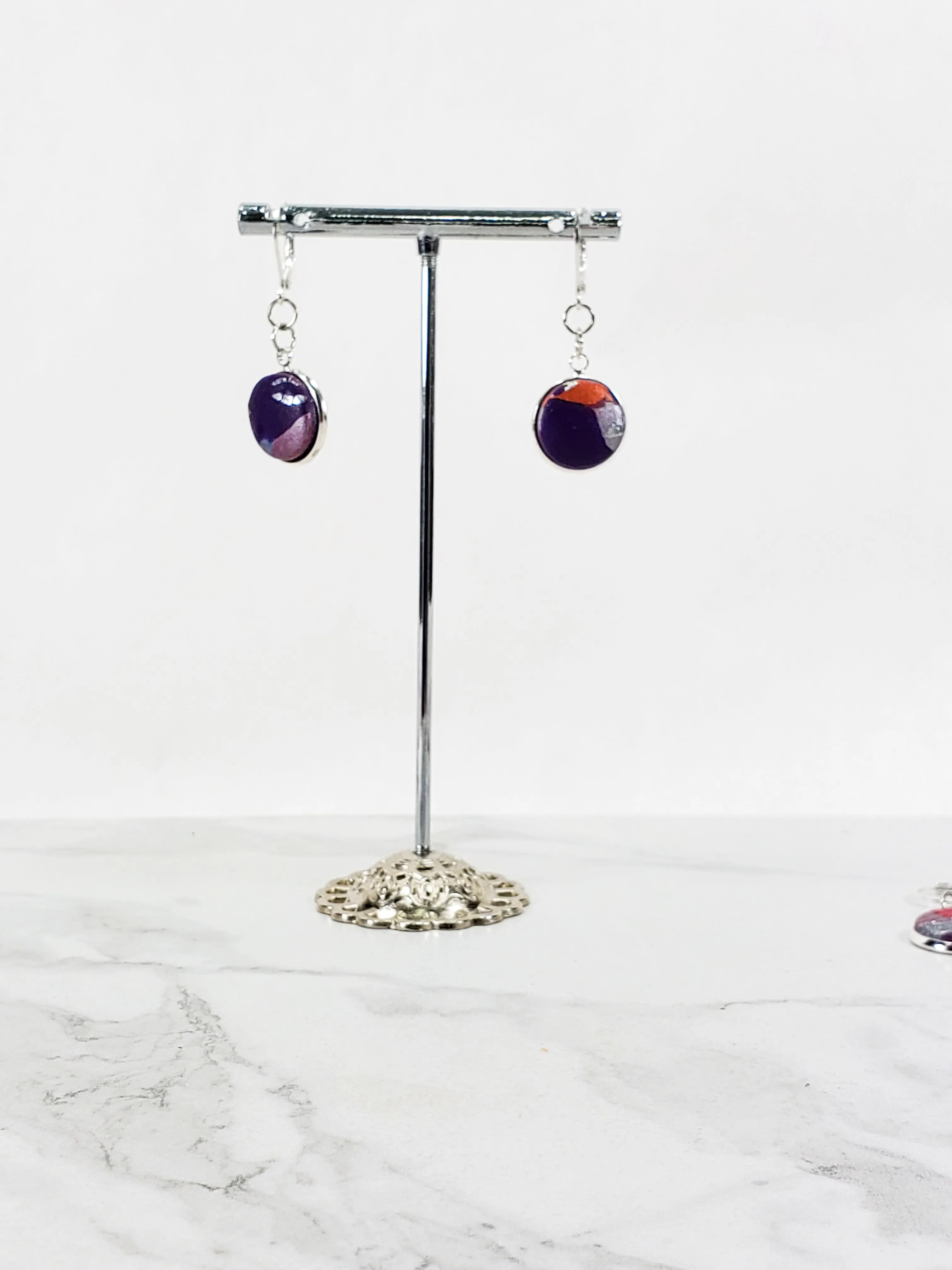 Round Bezel Dangle Earring - Marbled - Viva Magenta