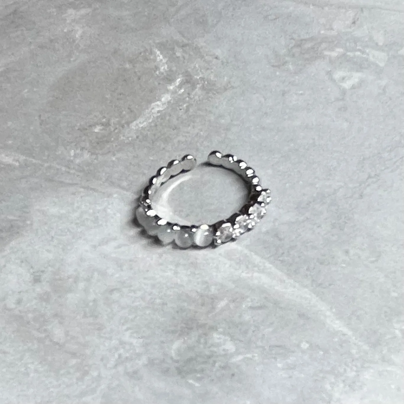 Round White Opal Stone Adjustable Ring, Modern, Gift for Her