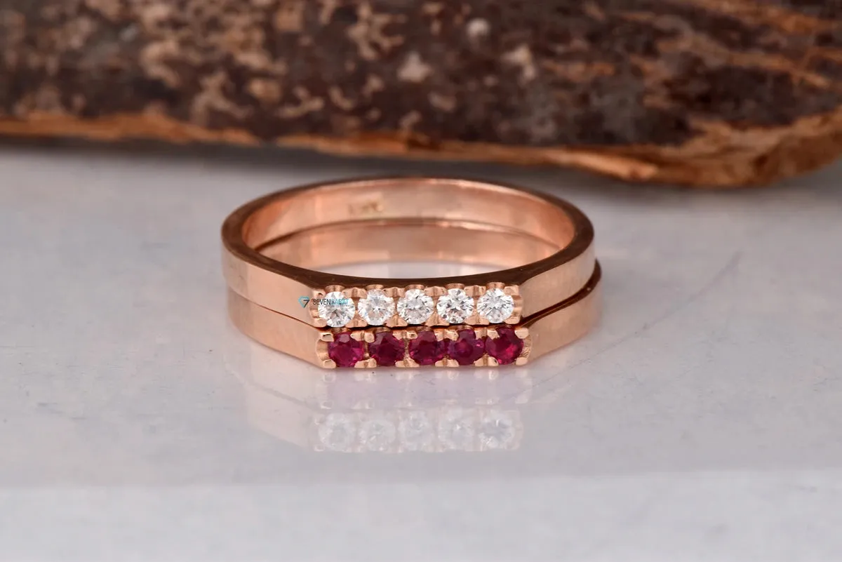 Ruby rose gold ring-Ruby Eternity Wedding Band-Ruby stackable ring-Half-Eternity Ring-Minimalist ring-FREE SHIPPING