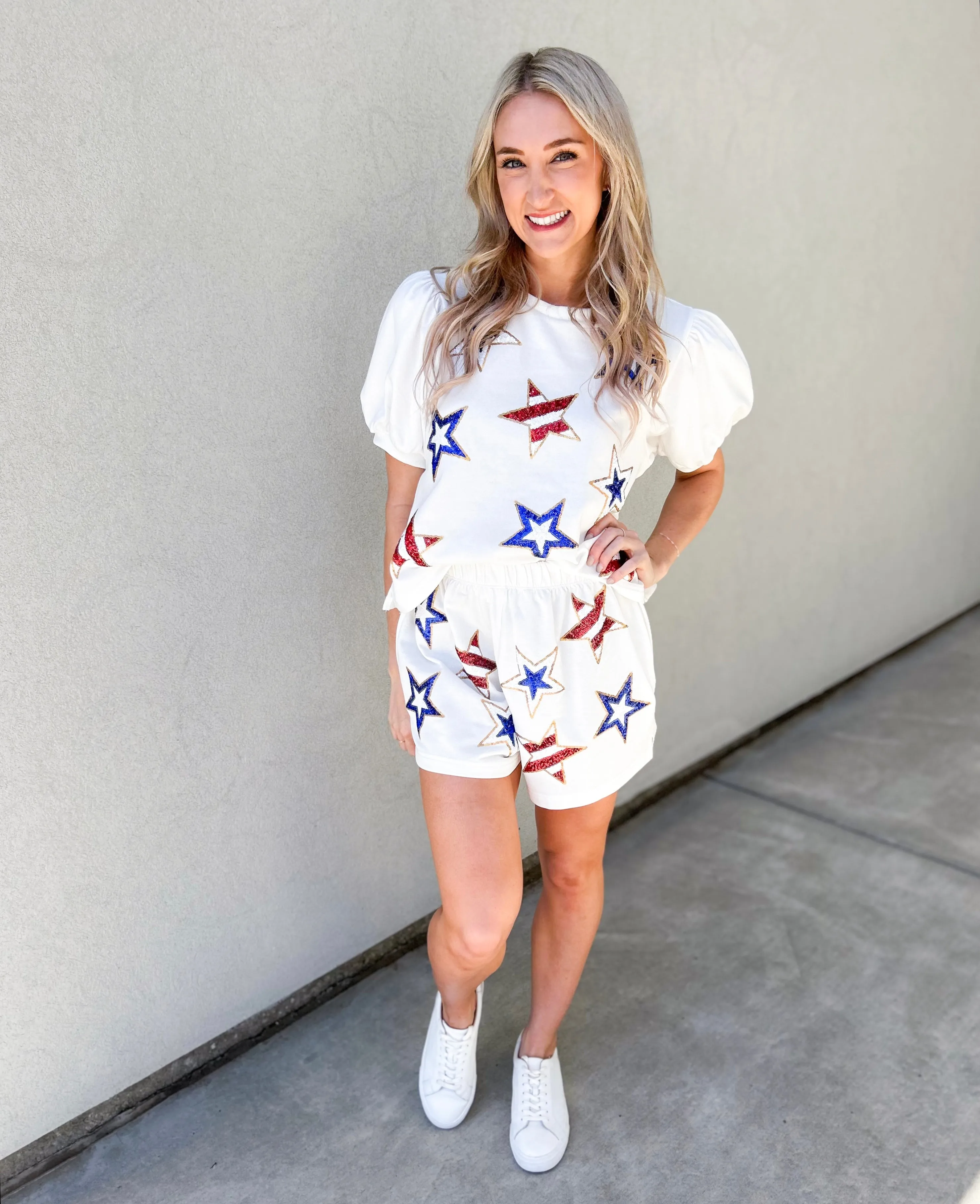 Shine Bright Sequin Star Puff Sleeve Top