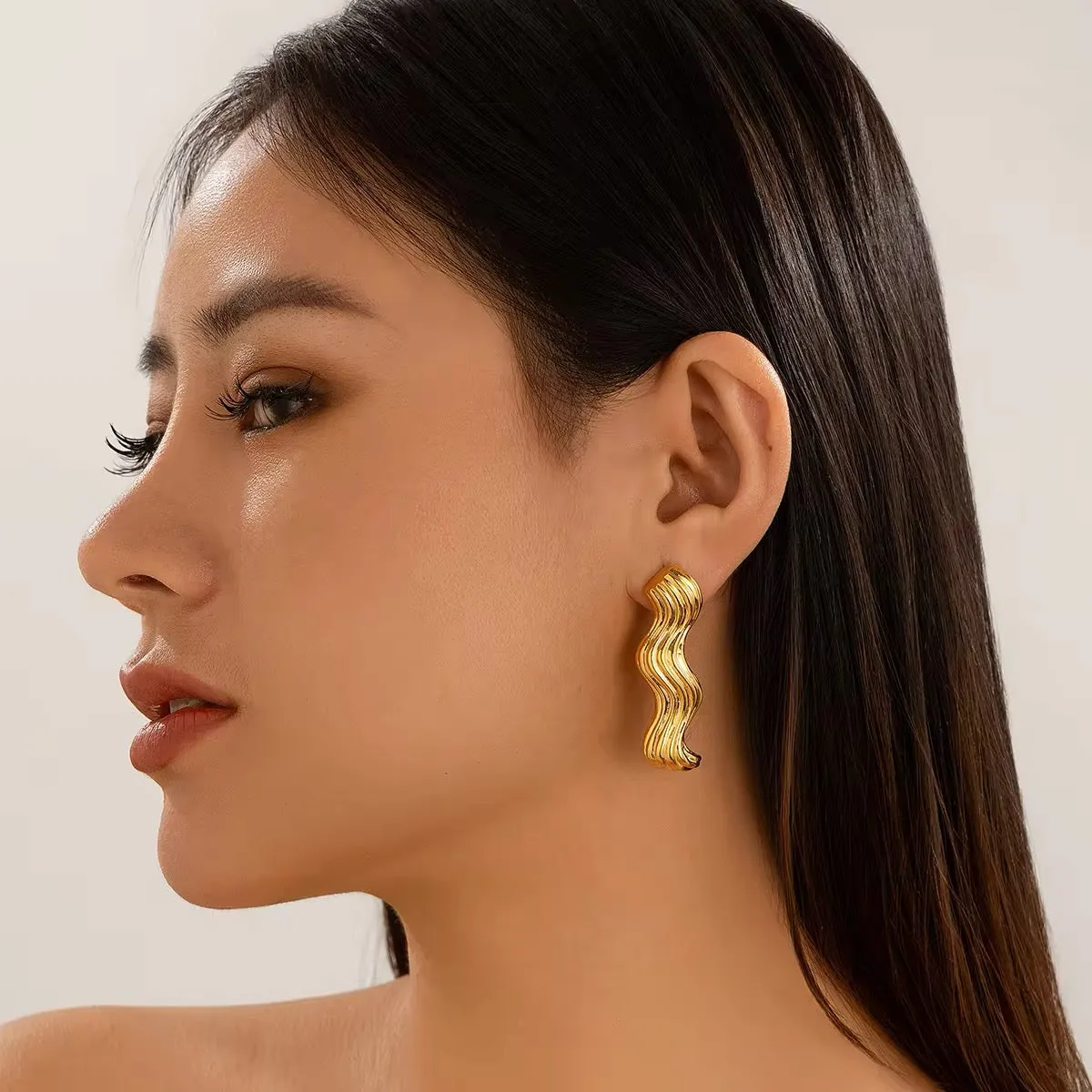Simple Design Sea Wave Metal Drop Earrings