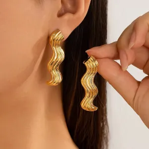 Simple Design Sea Wave Metal Drop Earrings