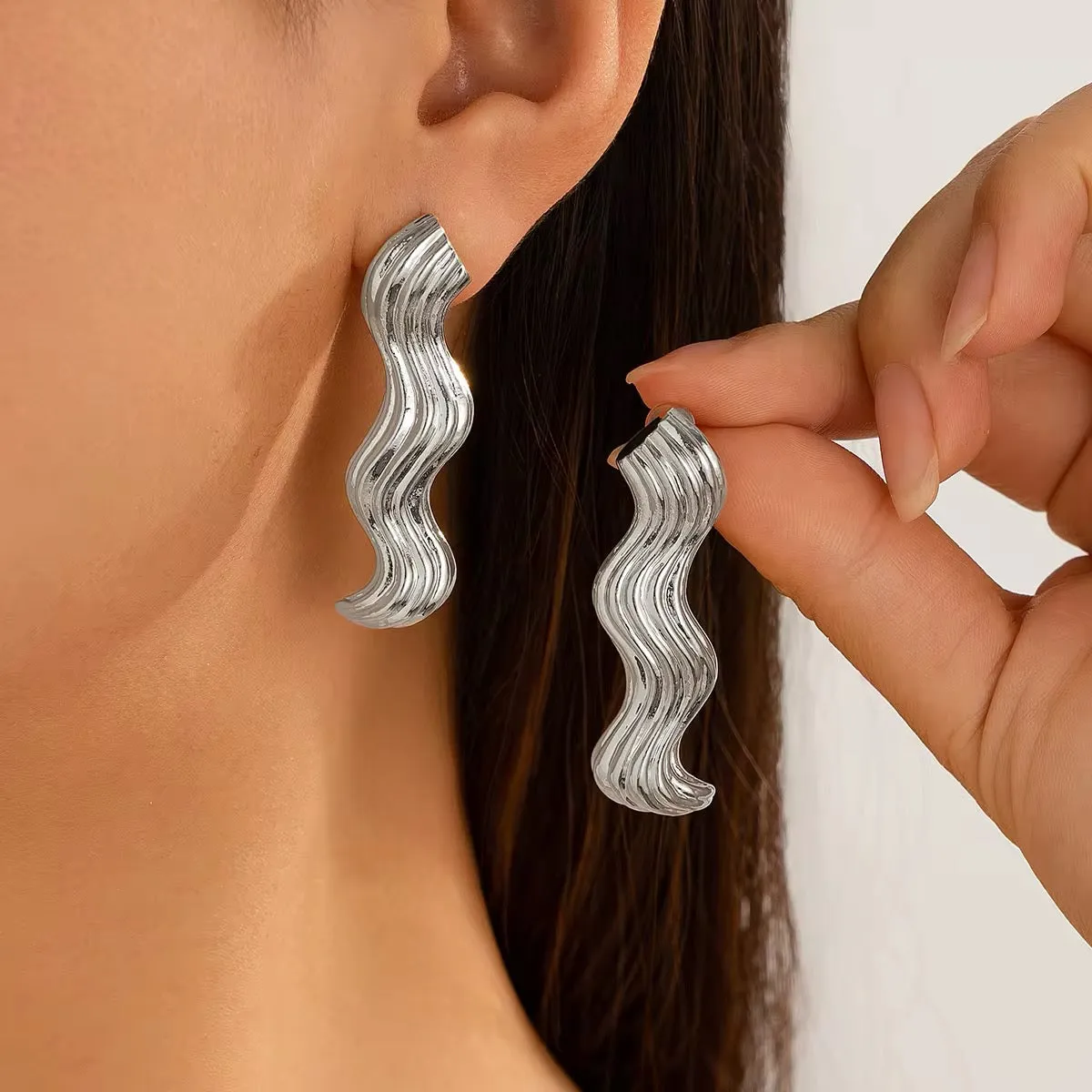 Simple Design Sea Wave Metal Drop Earrings