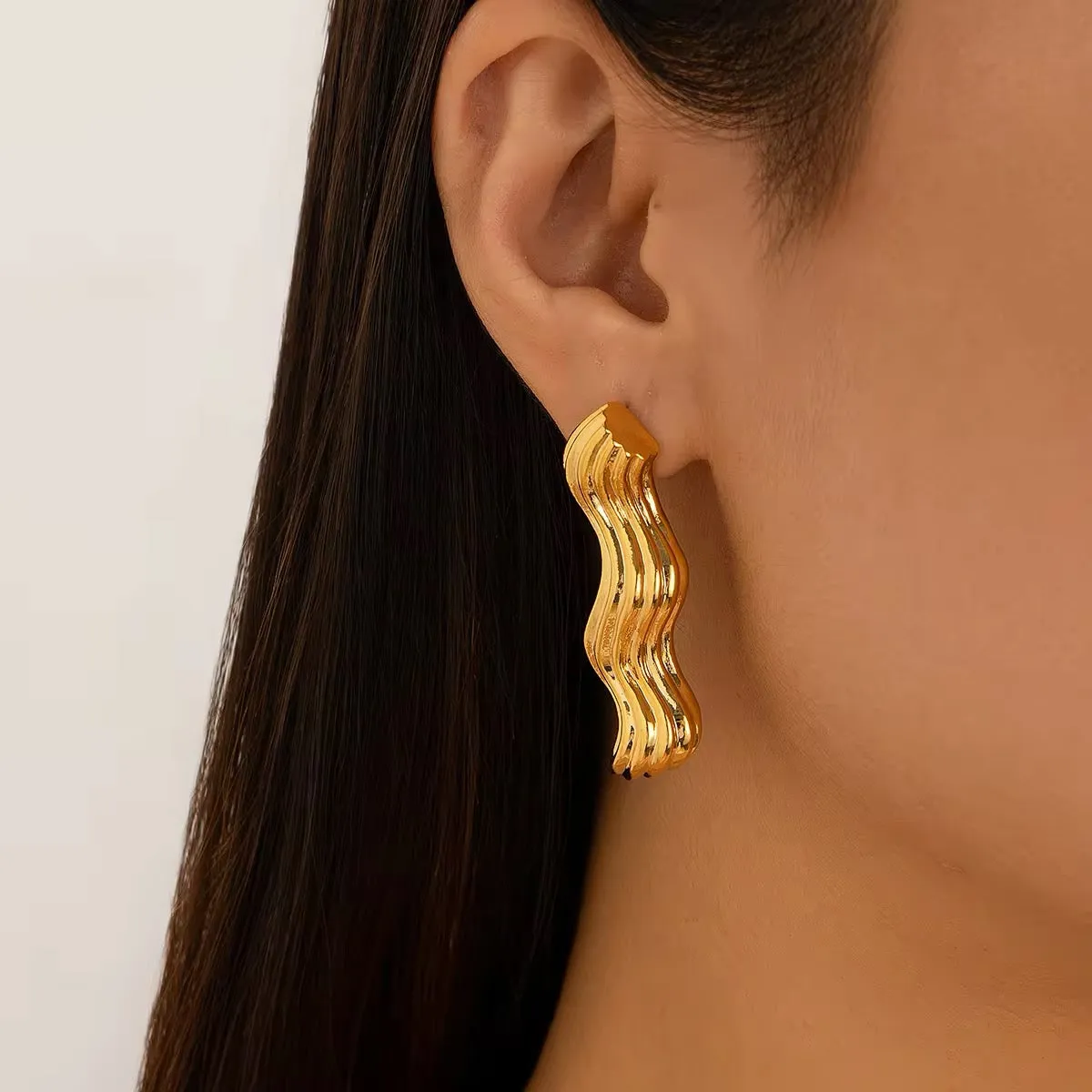 Simple Design Sea Wave Metal Drop Earrings