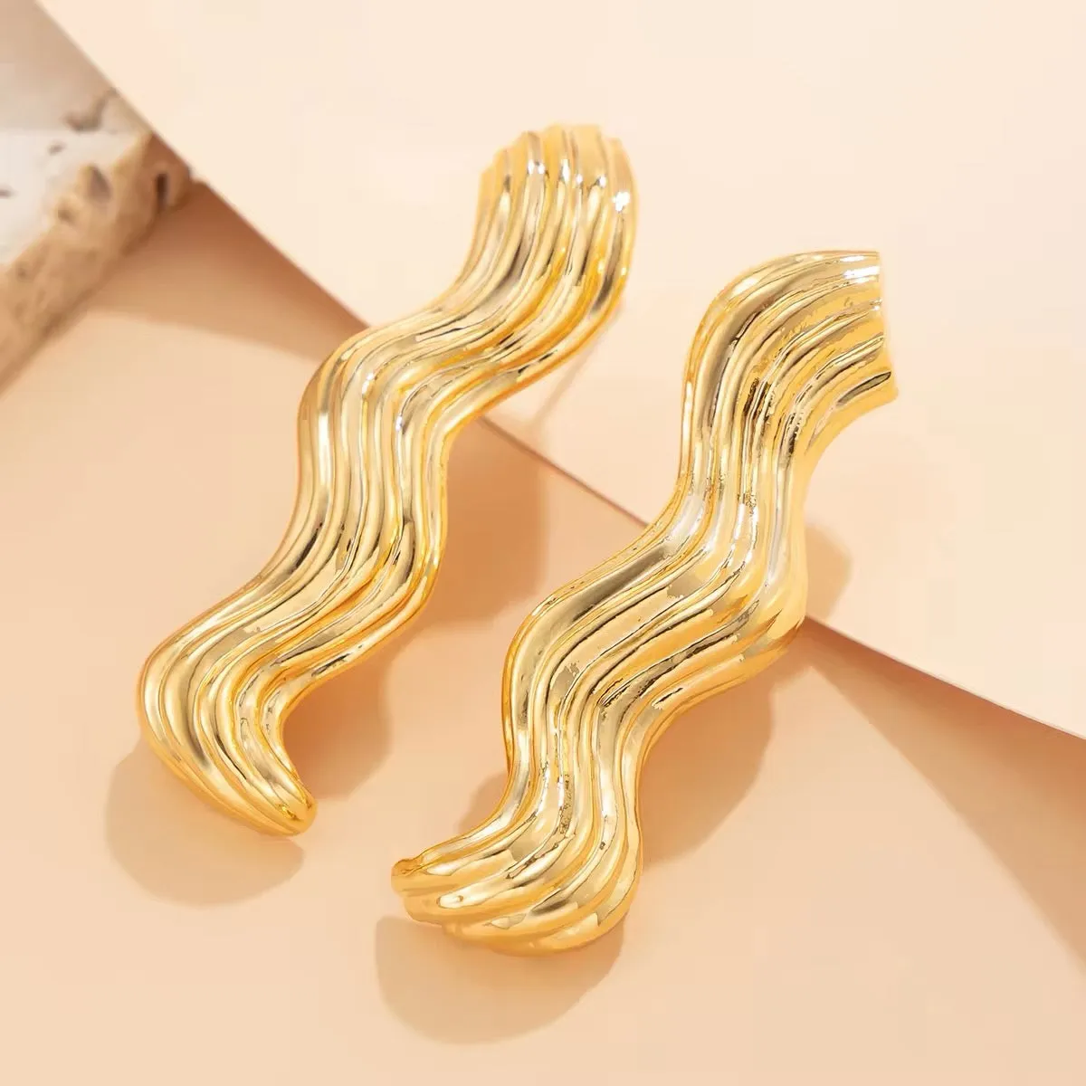 Simple Design Sea Wave Metal Drop Earrings