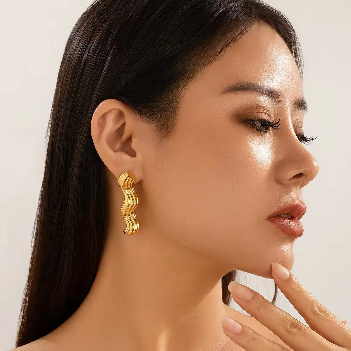 Simple Design Sea Wave Metal Drop Earrings