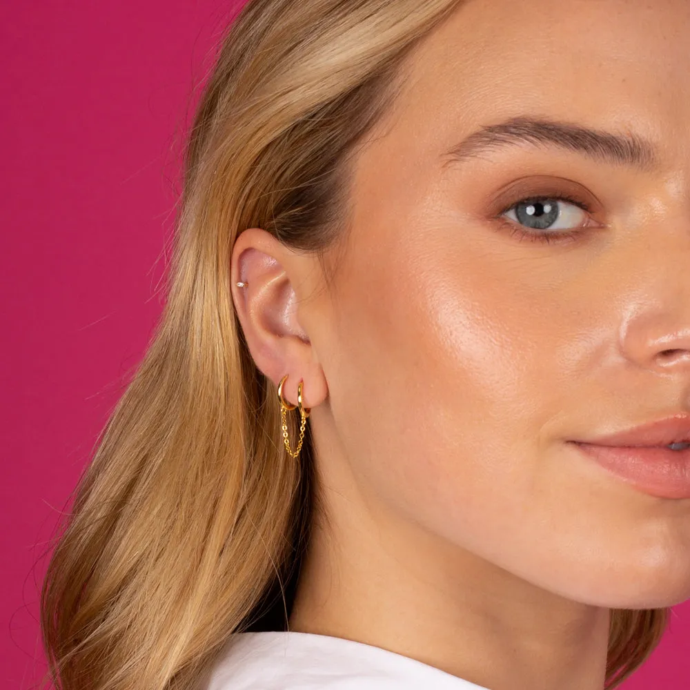 Solid Double Chain Huggie Earring
