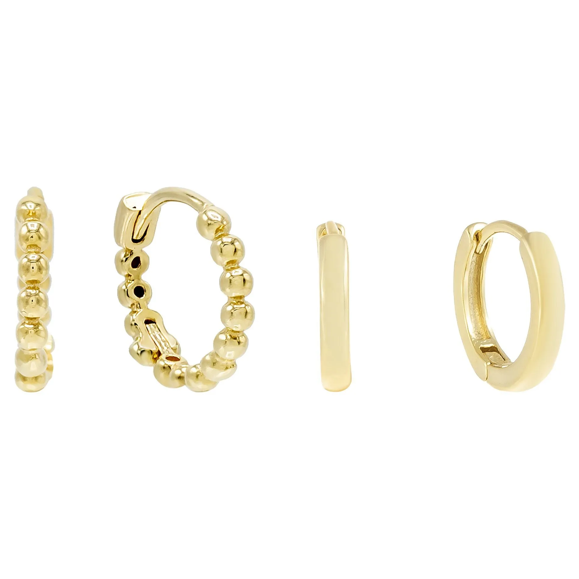 Solid X Beaded Huggie Earring Combo Set