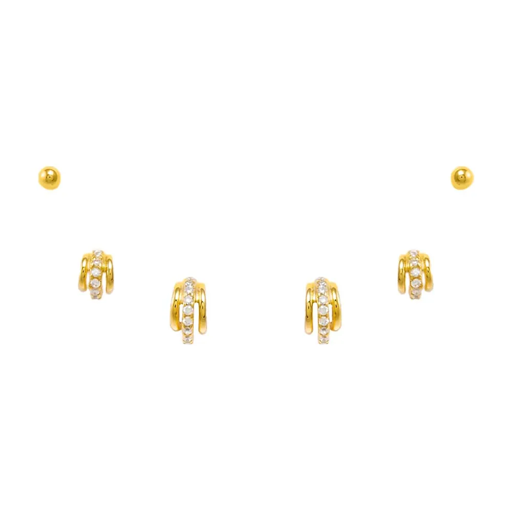 Solid/Pave Hoops & Studs Earring Combo Set