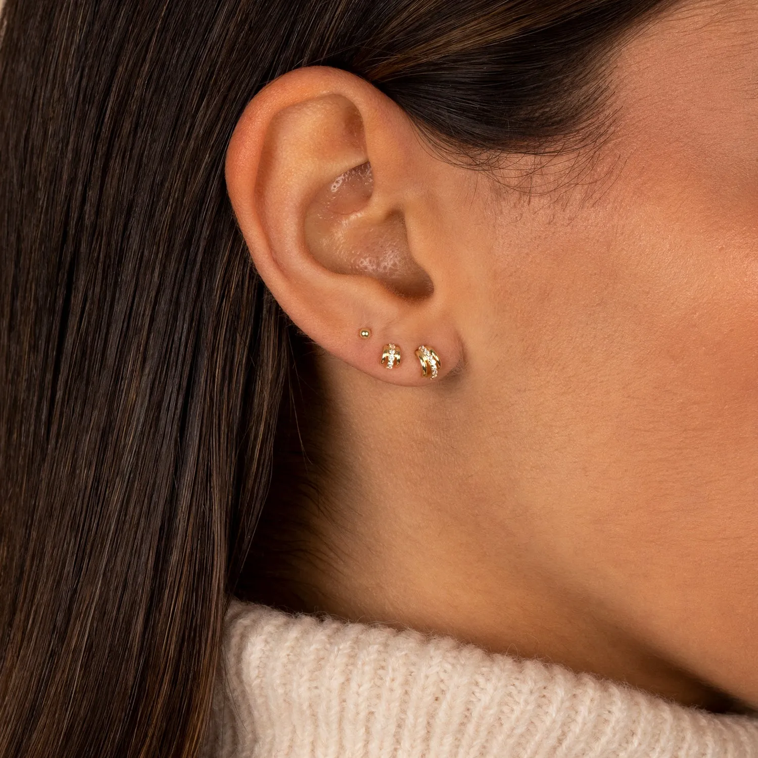 Solid/Pave Hoops & Studs Earring Combo Set