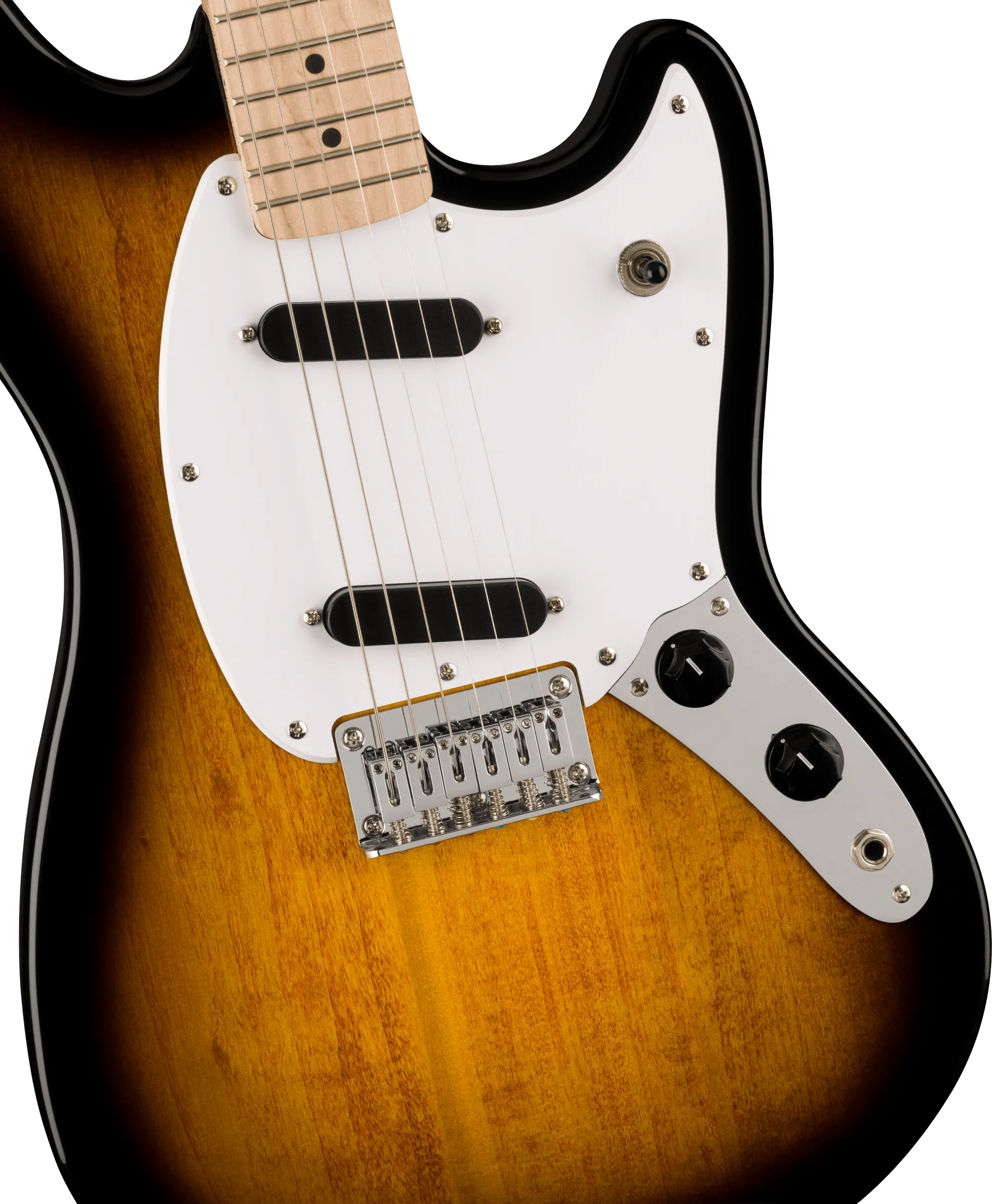 Squier Sonic® Mustang®, Maple Fingerboard, White Pickguard, 2-Color Sunburst