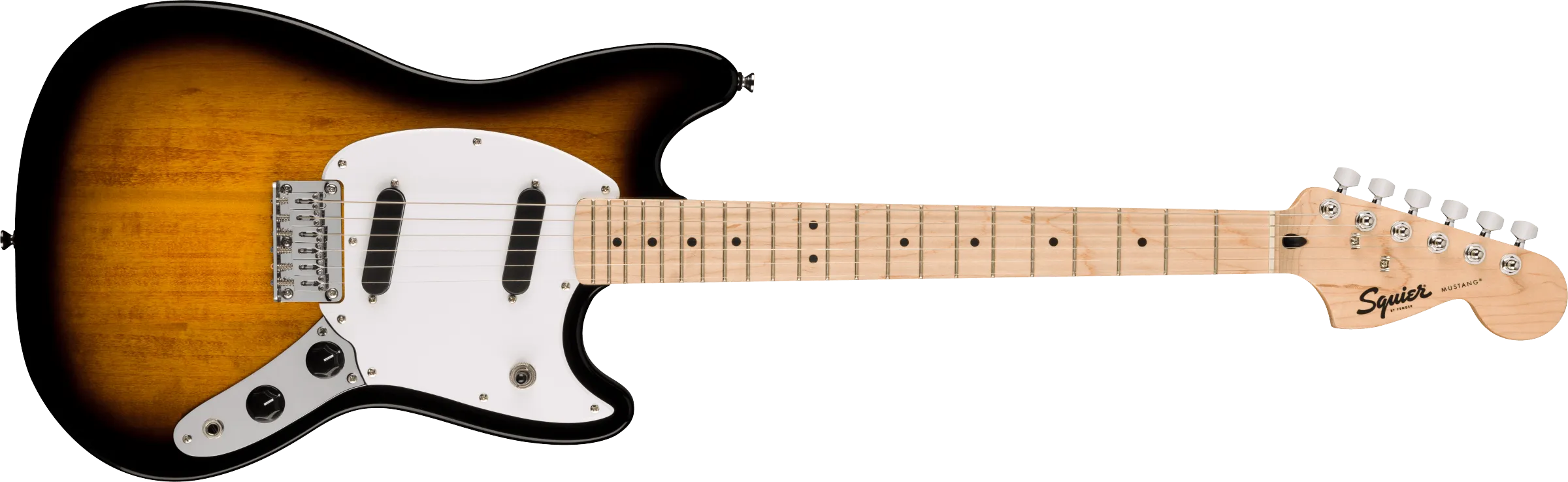 Squier Sonic® Mustang®, Maple Fingerboard, White Pickguard, 2-Color Sunburst