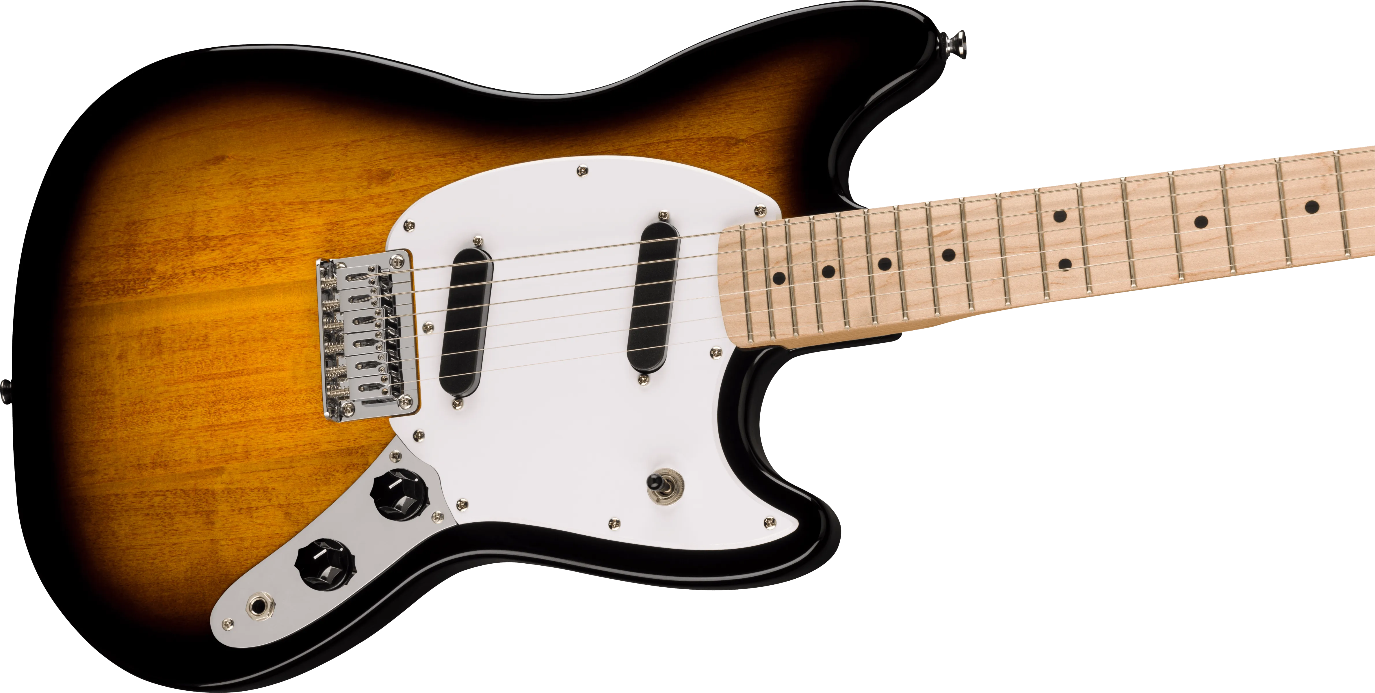 Squier Sonic® Mustang®, Maple Fingerboard, White Pickguard, 2-Color Sunburst