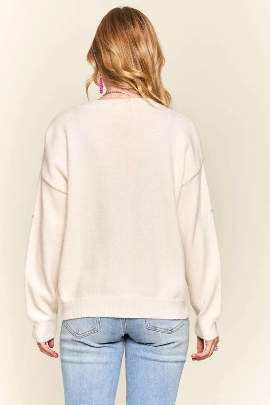 Star Print Round Neck Drop Shoulder Sweater