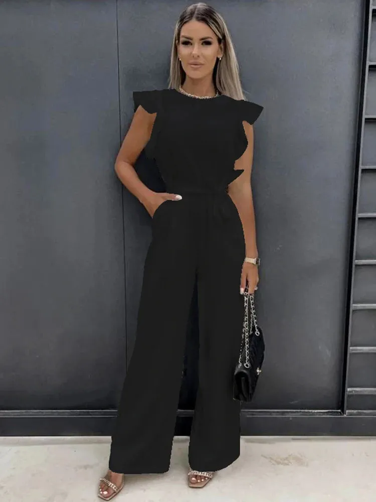 Summer Short Sleeve Wide Leg Jumpsuit | Elegant Vintage Streetwear