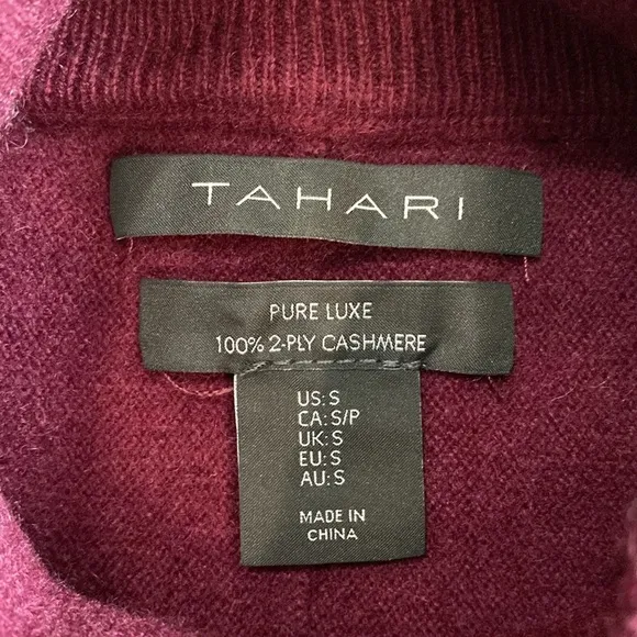 Tahari cashmere burgundy Dolan Sleeve Sweater