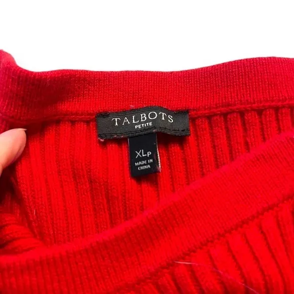 Talbots Red Sweater Size Petite XL Long Sleeve Ribbed Top Cotton Blend