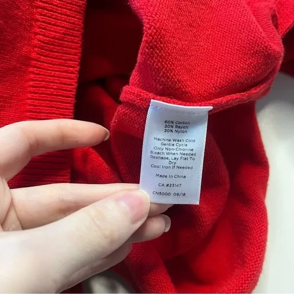 Talbots Red Sweater Size Petite XL Long Sleeve Ribbed Top Cotton Blend