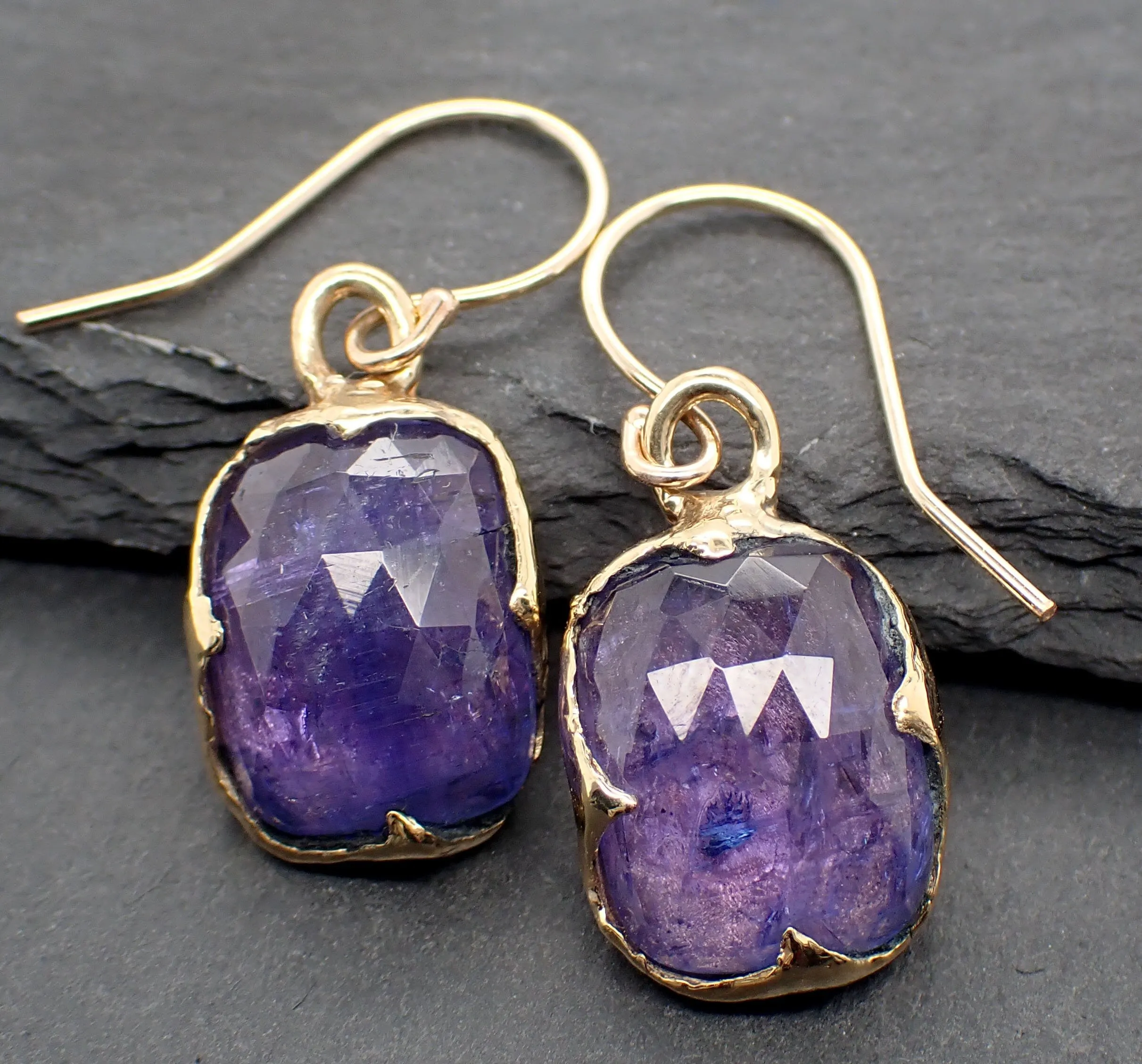 Tanzanite Fancy cut dangle earrings 14k 3321
