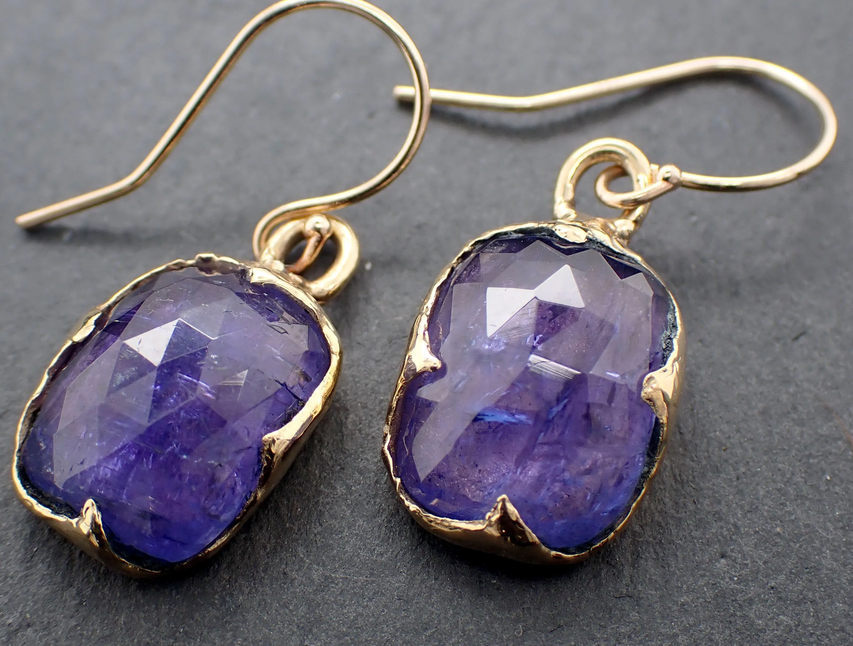 Tanzanite Fancy cut dangle earrings 14k 3321