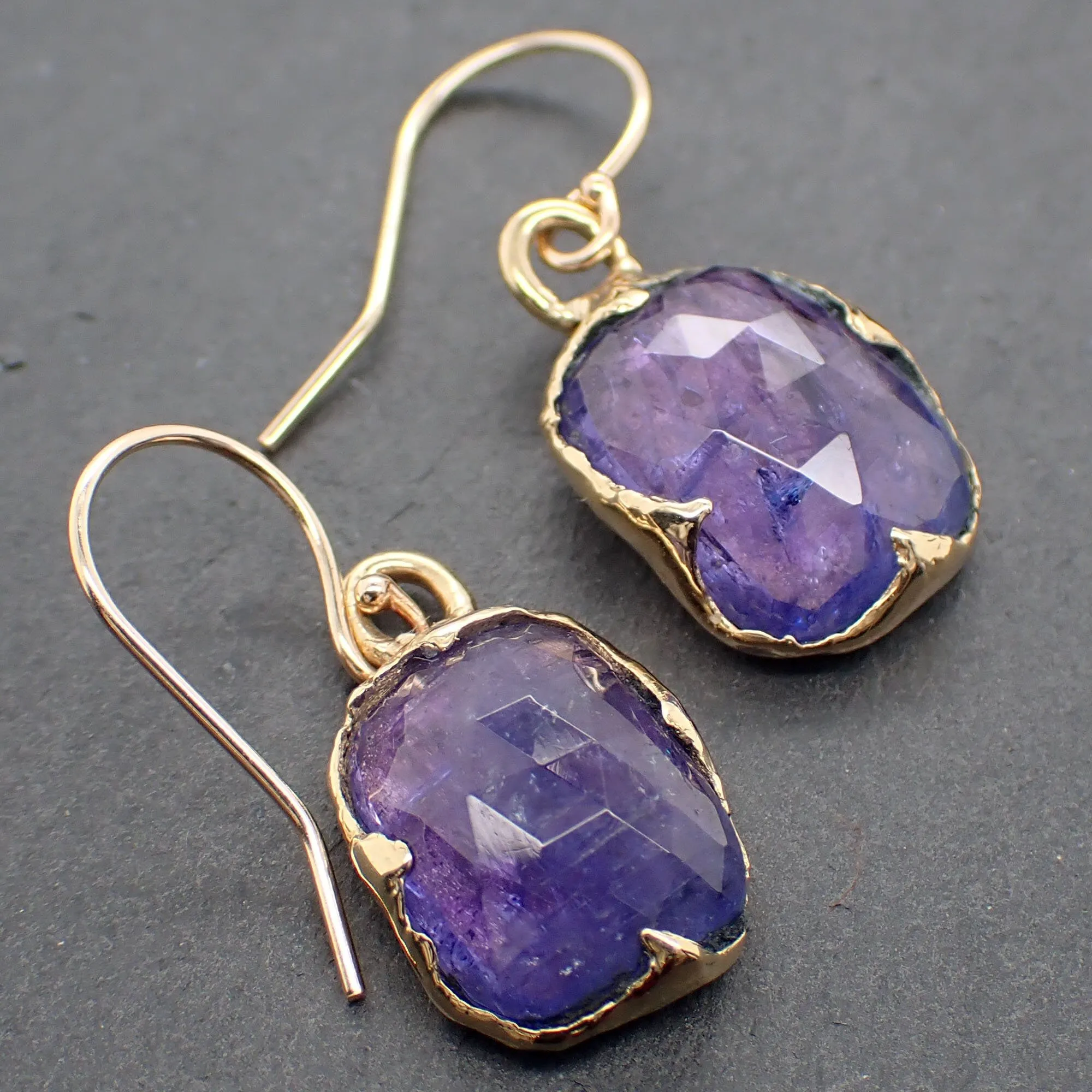 Tanzanite Fancy cut dangle earrings 14k 3321