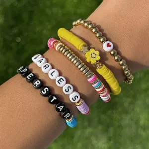 Taylor Layered Polymer Clay Letter Smile Face Friendship Bracelet Set