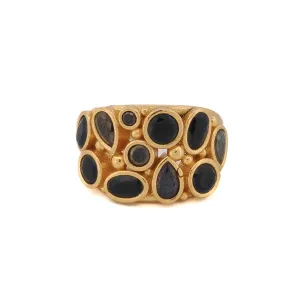 Teardrop Onyx Stone & Gold Adjustable Statement Ring