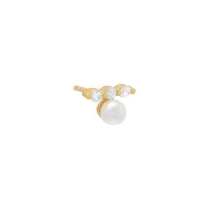 Tiny CZ X Pearl Stud Earring