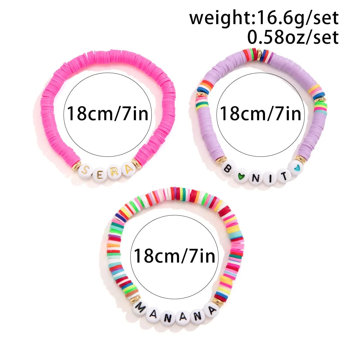 Trendy Layered Polymer Clay Letter Stackable Bracelet Set