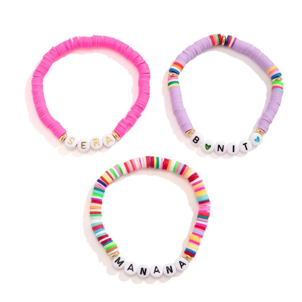 Trendy Layered Polymer Clay Letter Stackable Bracelet Set