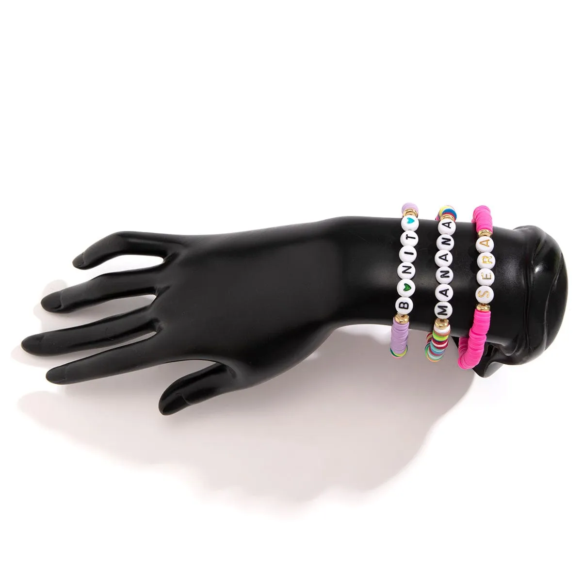 Trendy Layered Polymer Clay Letter Stackable Bracelet Set