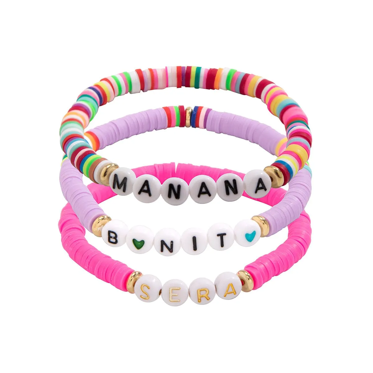 Trendy Layered Polymer Clay Letter Stackable Bracelet Set