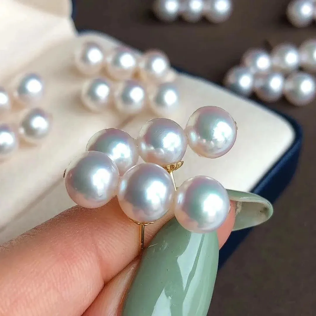 Tri-Pearl 7.0-7.5 mm Japanese Akoya Pearl Stud Earrings in 18K Gold