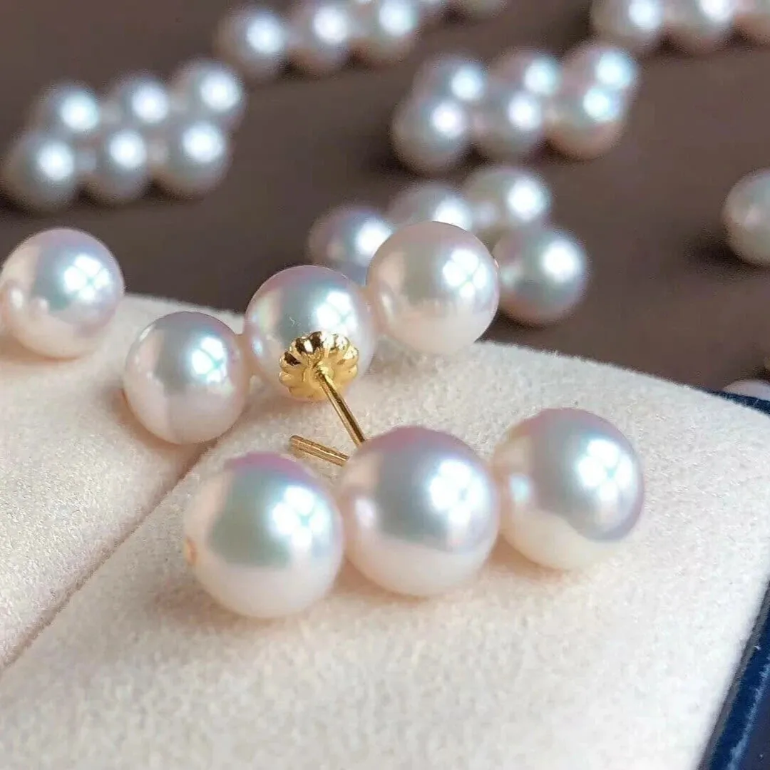 Tri-Pearl 7.0-7.5 mm Japanese Akoya Pearl Stud Earrings in 18K Gold
