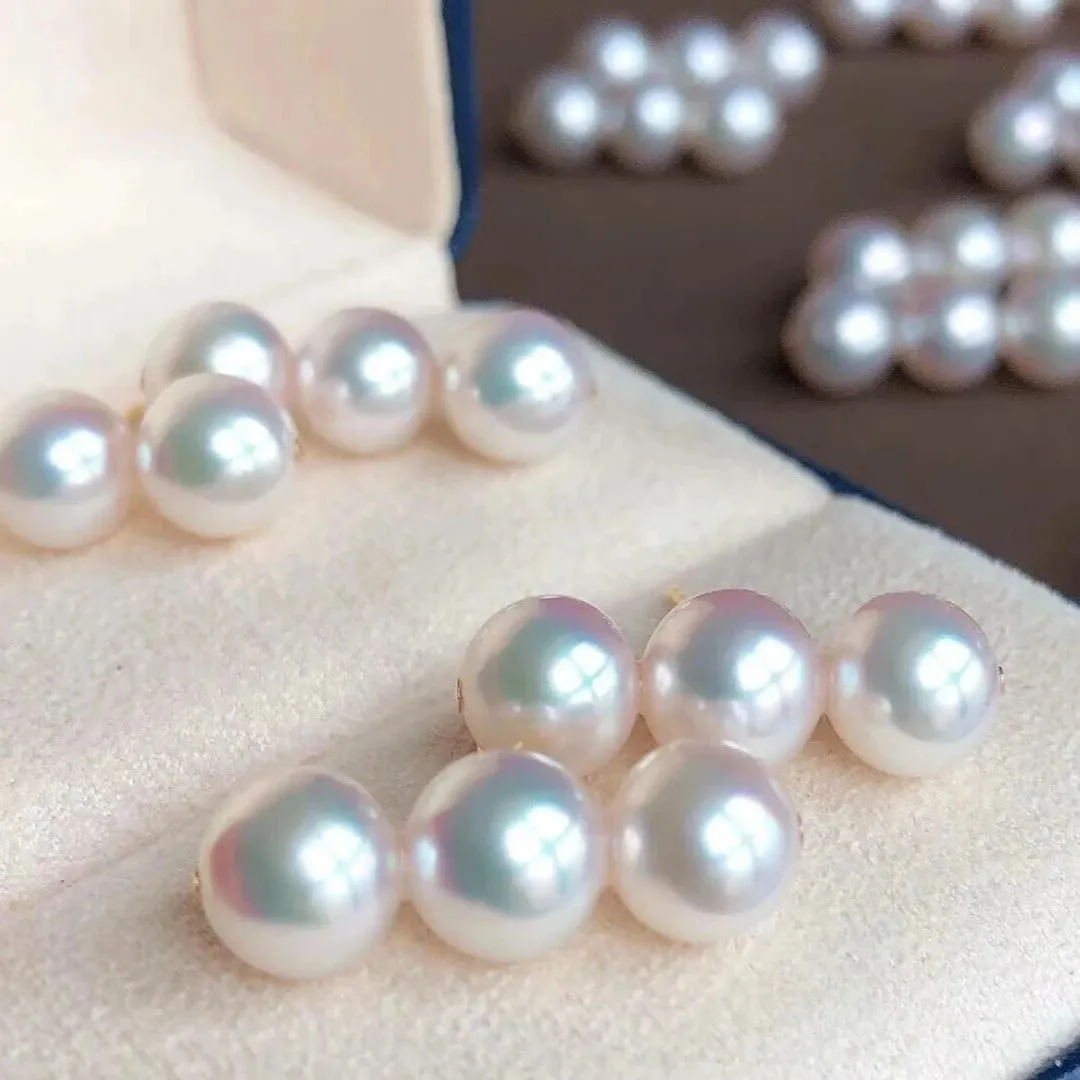 Tri-Pearl 7.0-7.5 mm Japanese Akoya Pearl Stud Earrings in 18K Gold