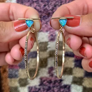 Triangle opal bar studs with removable hoops in 14K gold-fill