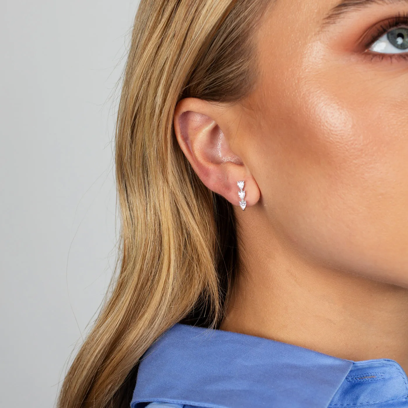 Triple Teardrop Bar Stud Earring