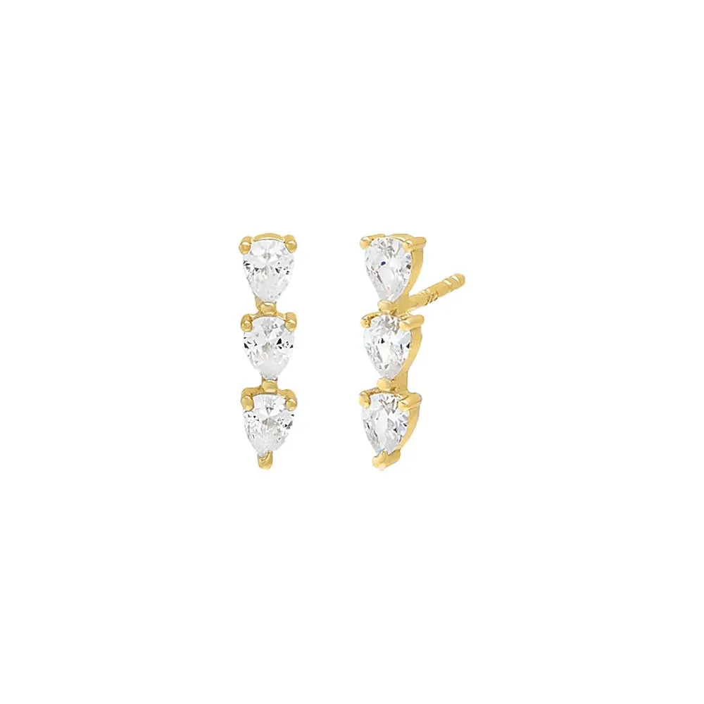 Triple Teardrop Bar Stud Earring