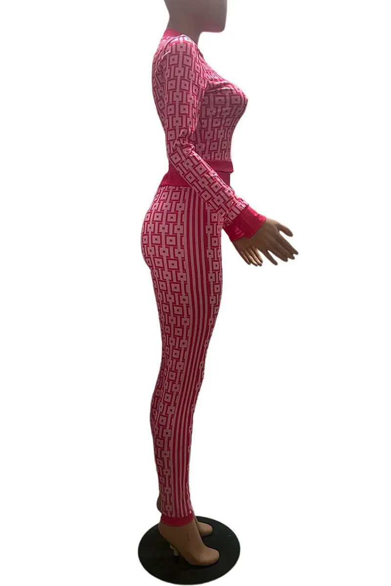 UK623 Printed Long Sleeve Two-Piece Set