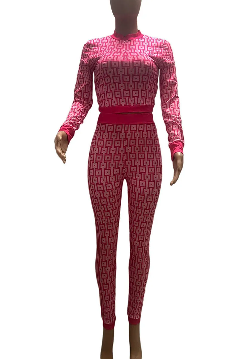 UK623 Printed Long Sleeve Two-Piece Set