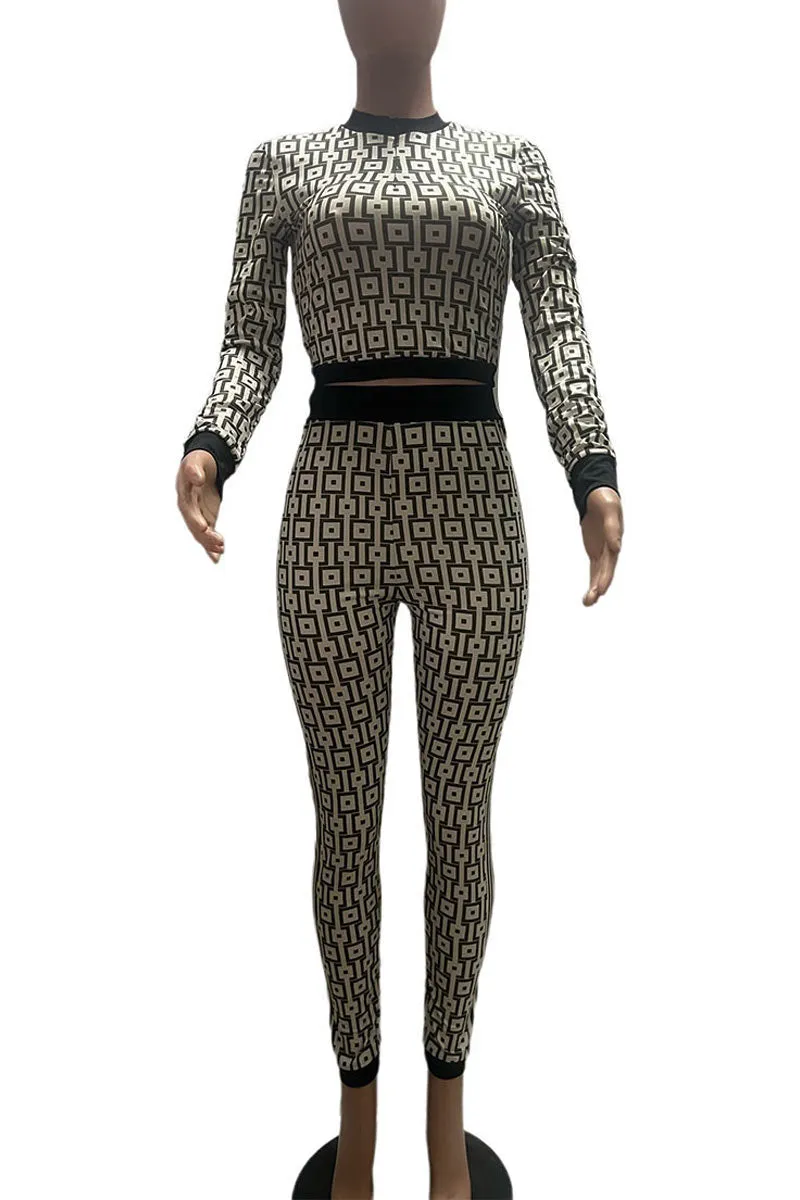 UK623 Printed Long Sleeve Two-Piece Set