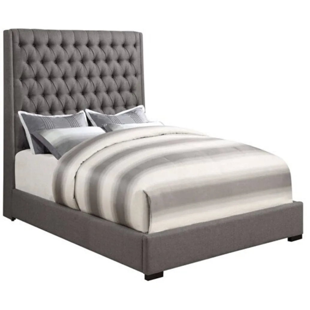 Upholstered Queen Button Tufted Bed in Grey
