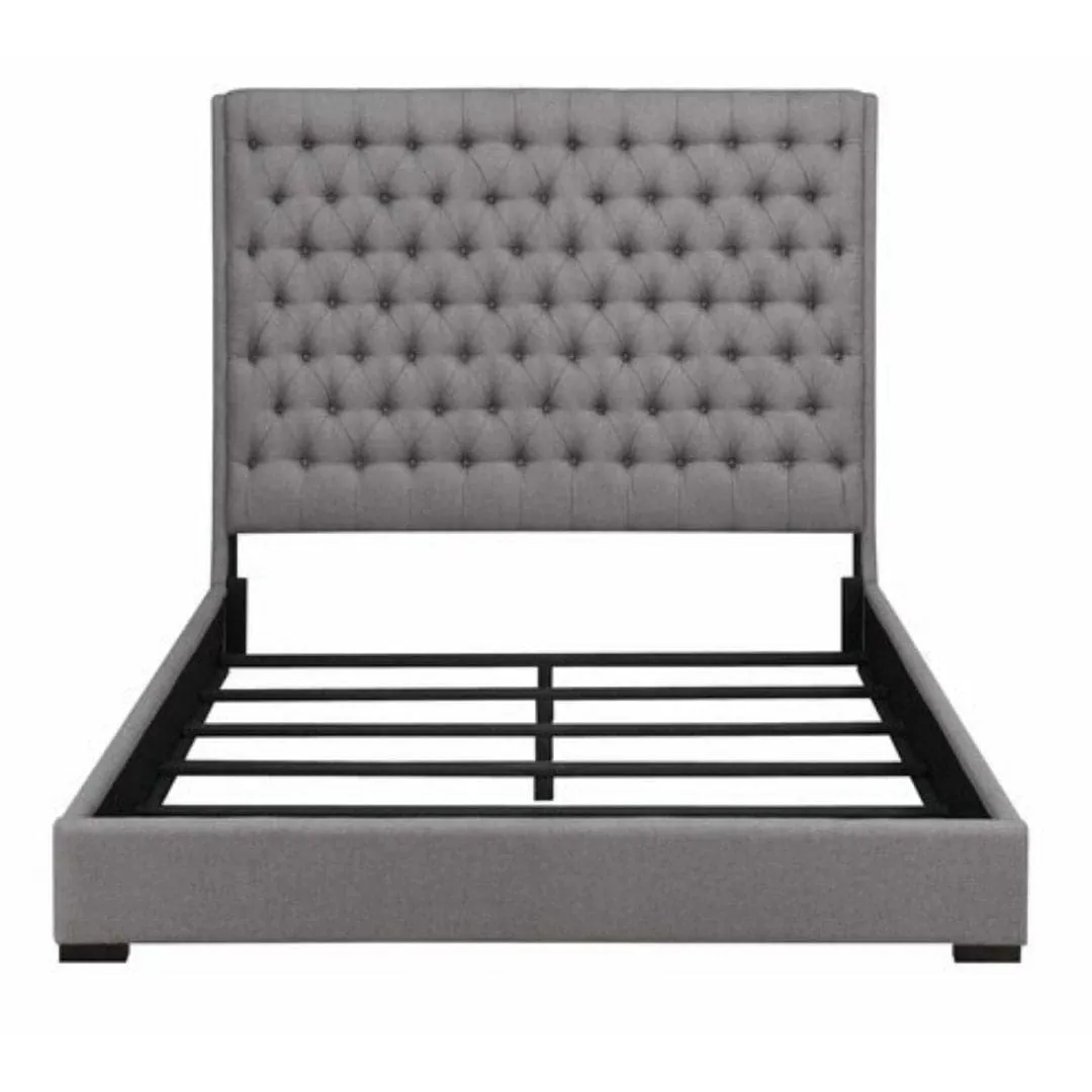 Upholstered Queen Button Tufted Bed in Grey
