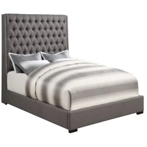 Upholstered Queen Button Tufted Bed in Grey